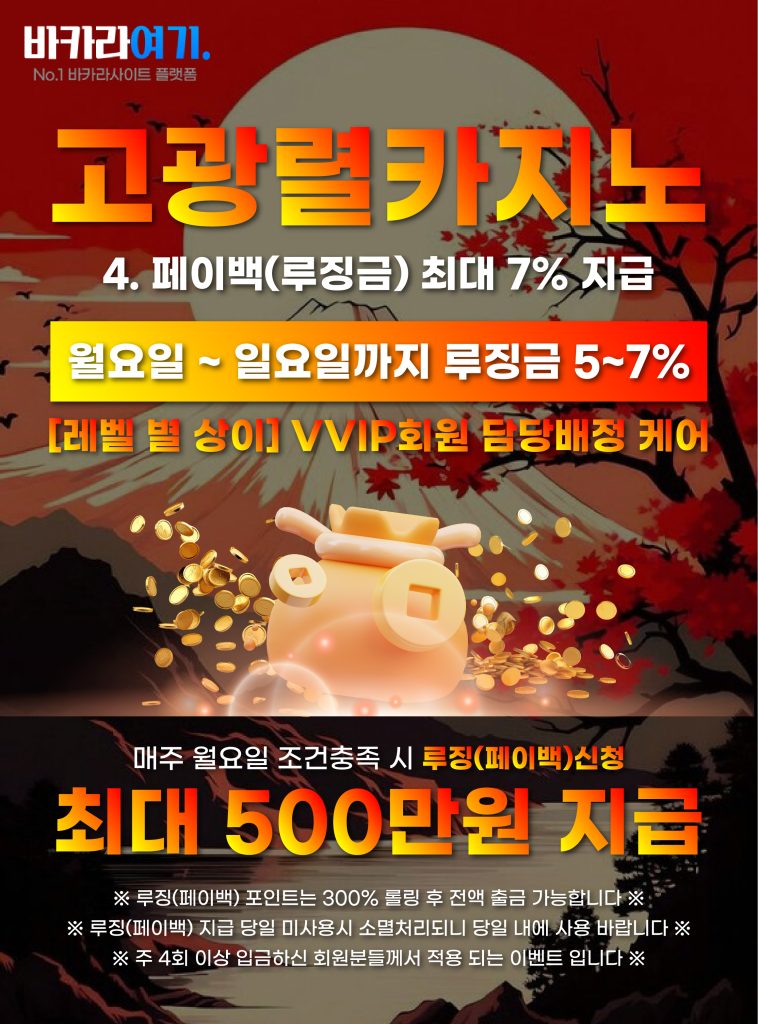 고광렬카지노 페이백 최대 7% 지급